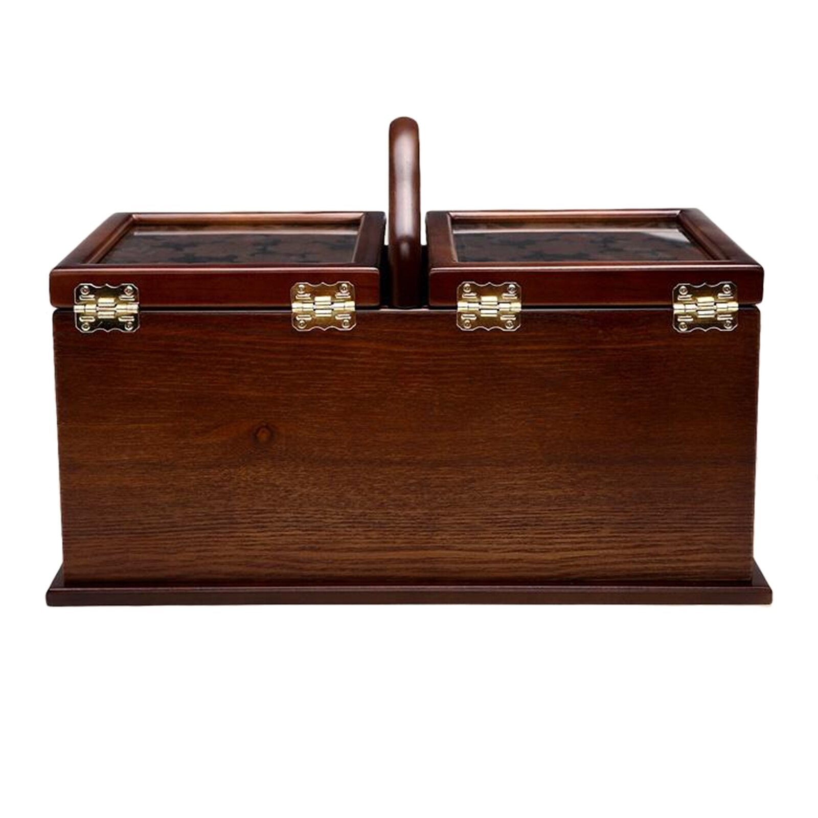 Carved Wooden Sewing Basket w/ Compartment Expanding Box Storage for Sewing Tool