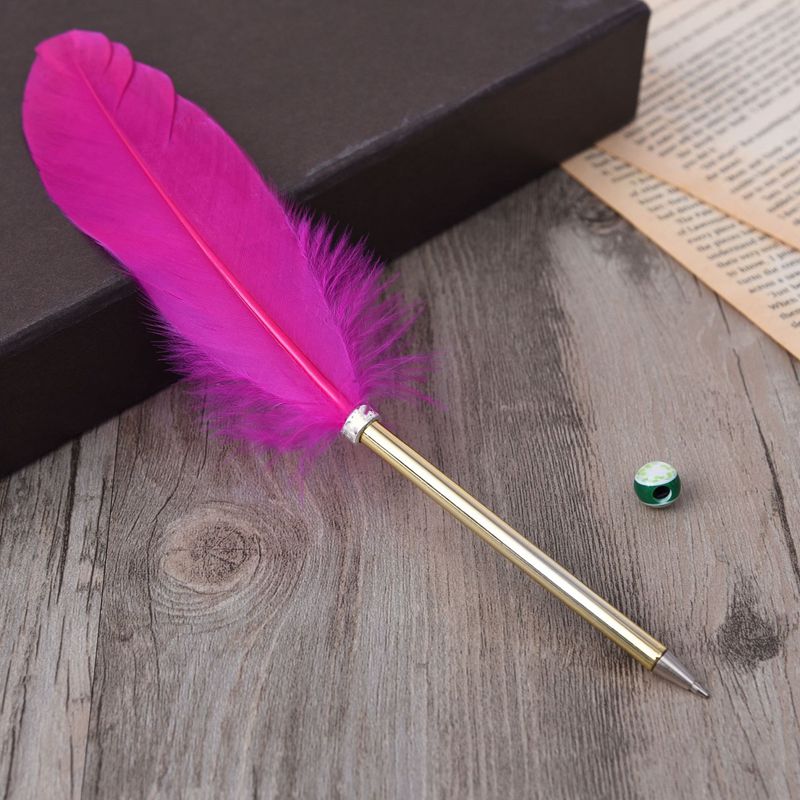 1pc Multicolour Feather Pens Guest Signing Business Ball Pen Paint By Number Pen Wedding Reception Quill AAA0361: Rose Red
