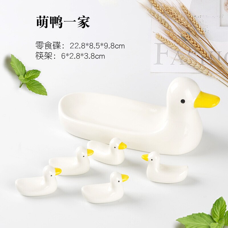 Juego de soporte para palillos de pato, tenedor, cuchara de café, pequeño plato y soporte de pato, herramientas de cocina, , 6 uds.