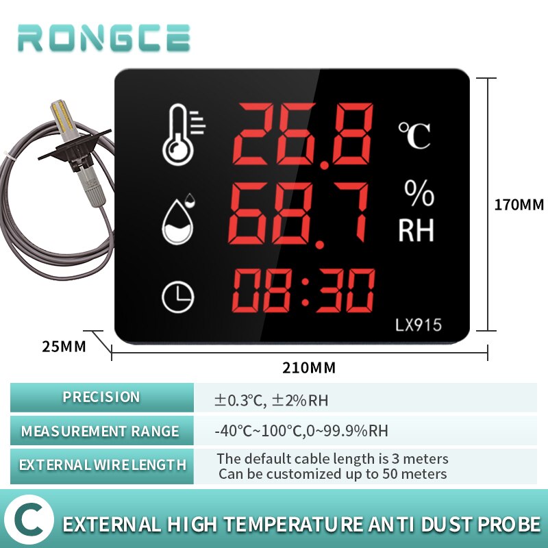 LED Multifunktionale Digitale Zauberstab-Montiert Thermometer Und Hygrometer Für Sauna Zimmer Mit Externe Sonde Regen Sensor lx915: LX915C