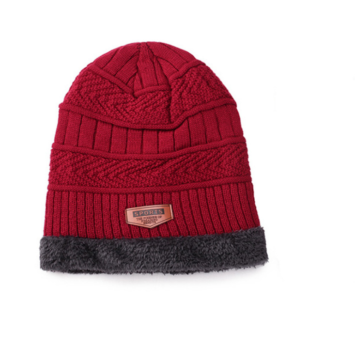 Ensemble Bonnet et écharpe en laine épaisse pour homme et femme, Bonnet tricoté, masque cagoule, collection hiver: Red Hat