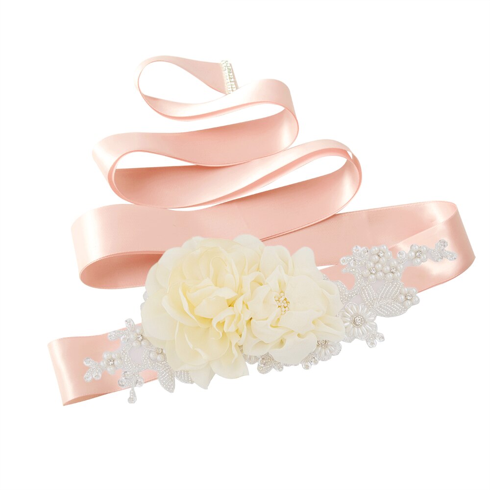 Zms 172 bloemenriem voor bruiloft, lange feestjurk, zwangerschapsjurk, kralenriemen, blauwe bruidsaccessoires, damesriemen: Vintage roze