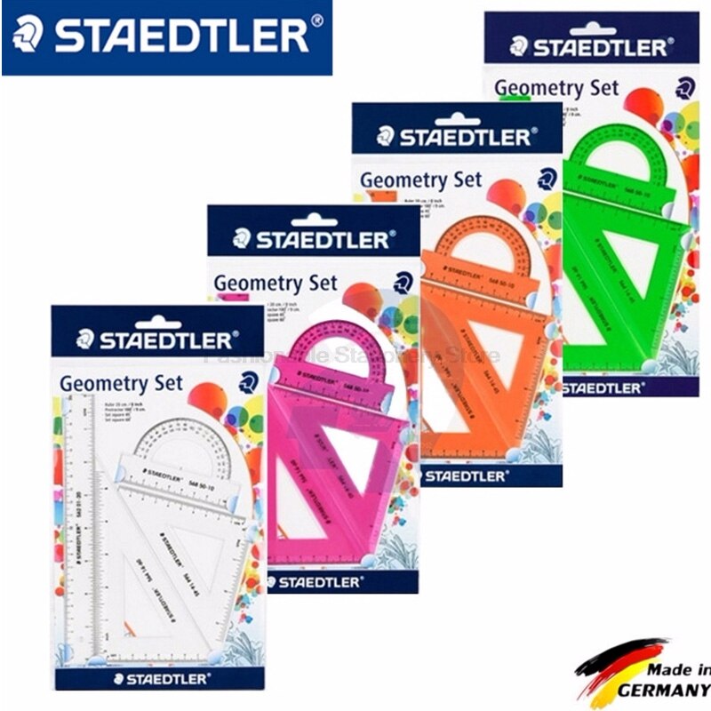 2 Stks/partij Staedtler 569 Premium Plastic Math Sets Inclusief Rechte Liniaal Driehoekige Liniaal En Gradenboog Transparante Opstellen