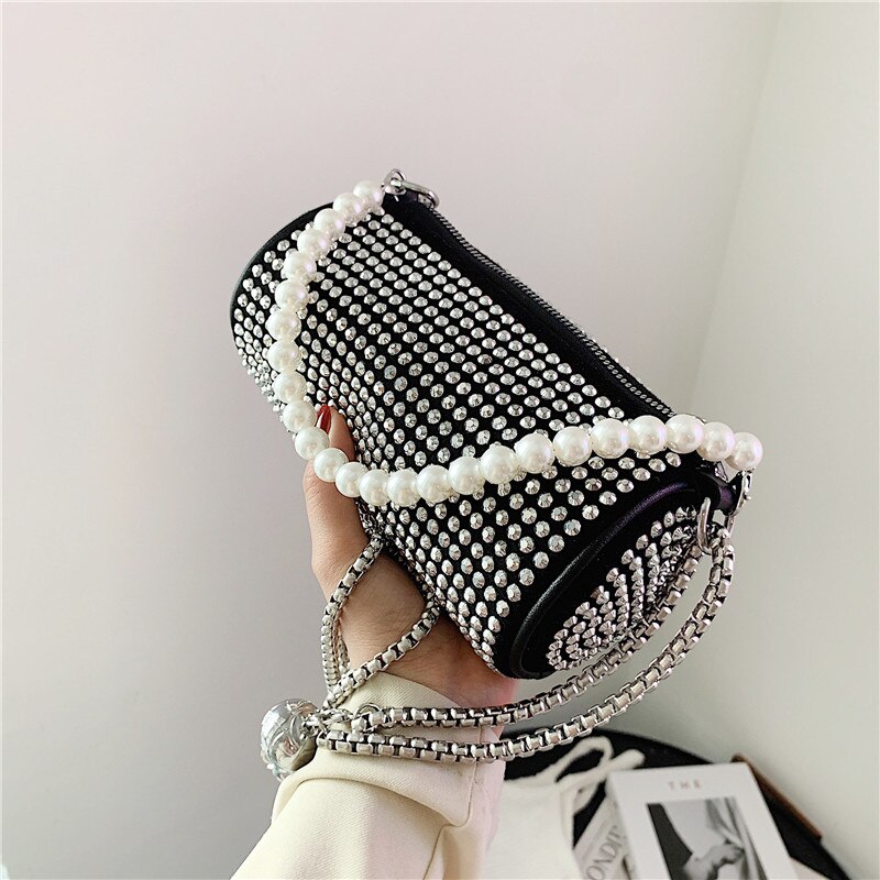 Summer And Autumn Bright Diamond Small Cylinder Bag Women's Bag Fresh Chain Messenger Bag