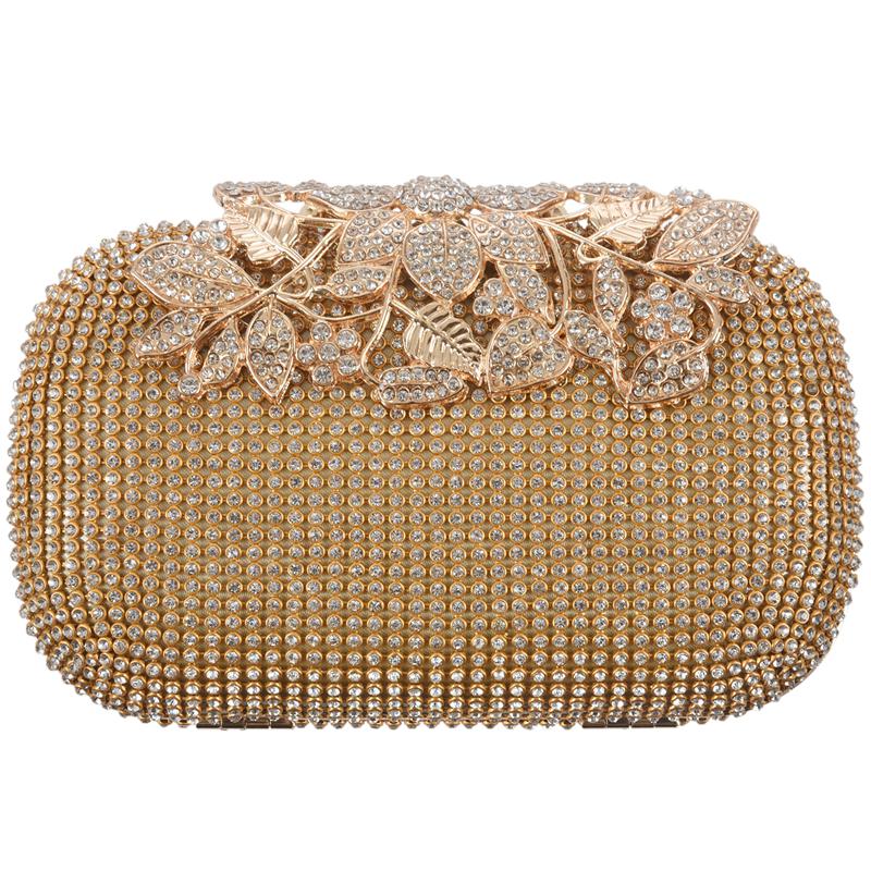 Unique Gold Rhinestone Evening bag Clutch Purse Party Bridal Prom: Default Title