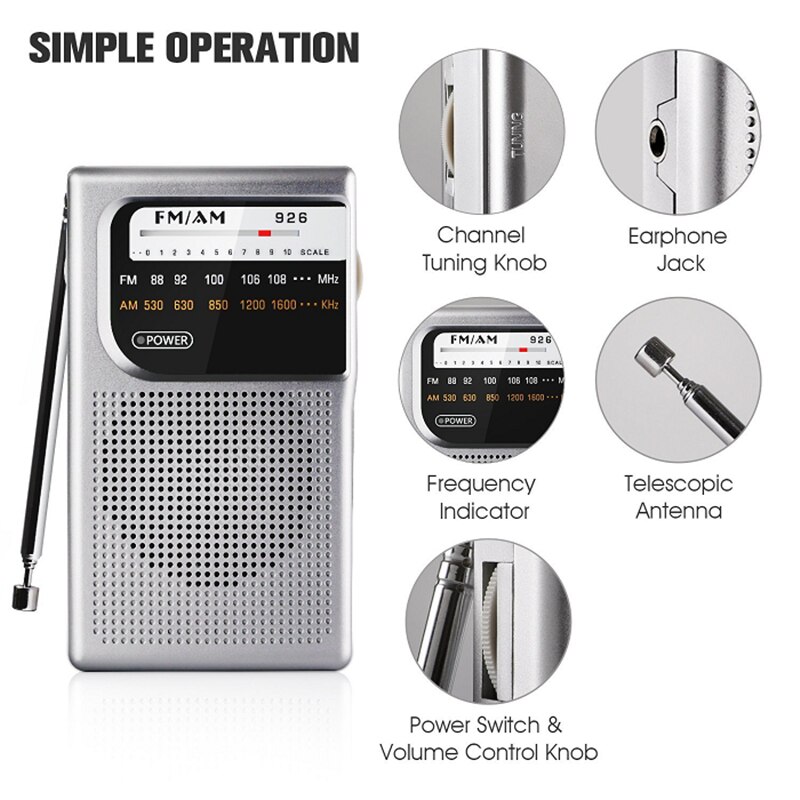 Draagbare Batterij Transistor Radio Fm Am Muziekspeler Mini Pocket Radio Stereo Speakers Rohs Ce-certificering Met Oortelefoon Jack