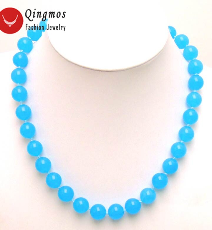 Qingmos 12mm Runde Natürliche Himmel Blau Jade Halskette für Frauen mit Echtem Stein Halskette Colliers 18 &quot;Schmuck nec5301