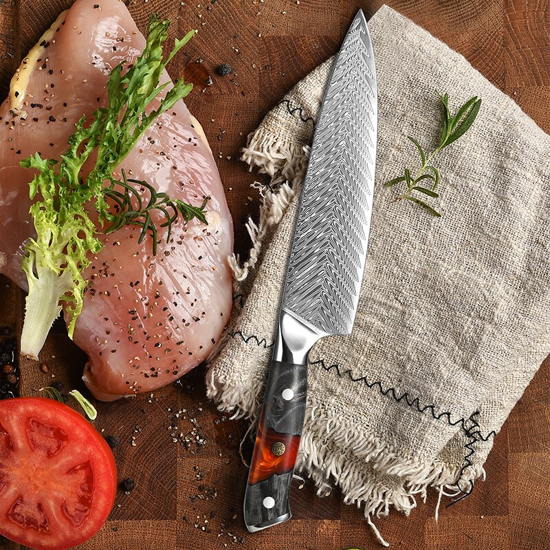 Japanese Kitchen Knife Set Real Damascus Chef Knifes Utility Boning Knives Meat Slicer Fruit Cutter Cooking Tools Grandsharp: Chef Knife