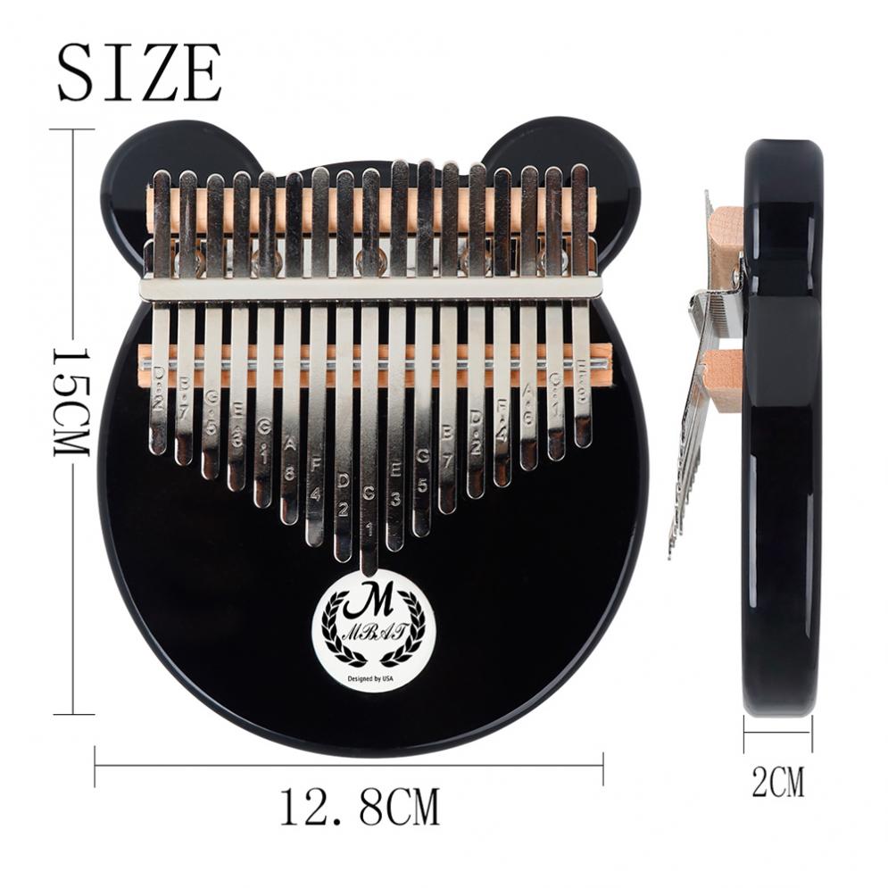 Kalimba 17 Key Electroacoustic Kalimba Crystal Black Bear Face Shape Thumb Piano Mbira with Storage Case