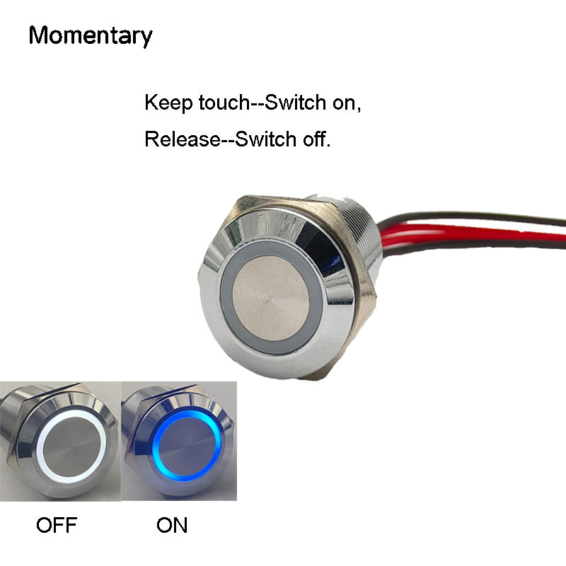16mm 19mm Long Dimmer Switch IP65 Stepless Metal Touch Sensor Switch 1NO With 12V 24V WHITE BLUE LED Light With Cable Wire: 4XL / Beige