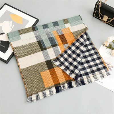 Nova chegada da moda outono inverno xadrez cachecol feminino quente de alta qualidade elegante bonito duplo lado fresco adorável vintage borla xale: Verde do exército