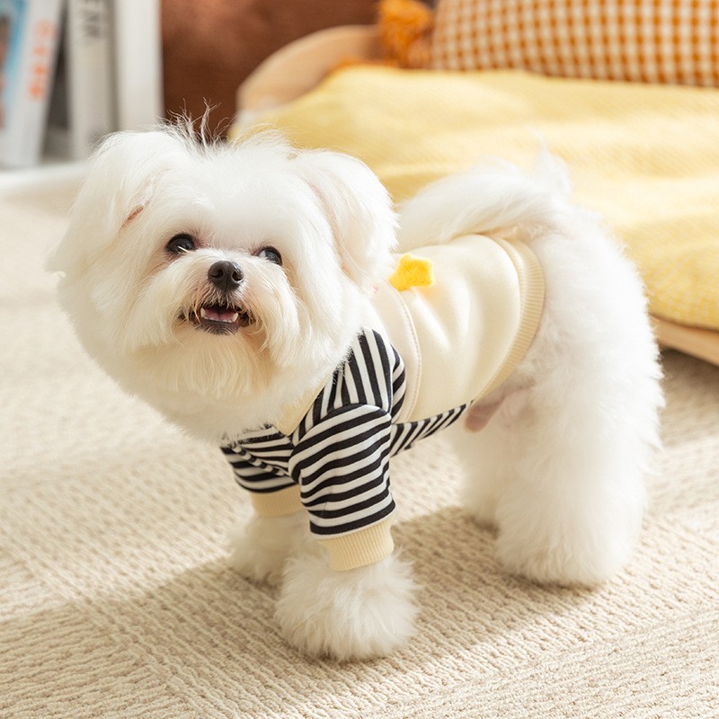 Sweat-shirt à capuche pour animaux de compagnie avec anneau en D, sweats à capuche fins pour chiens, manteau pour chat, imprimé rayé, veste pour chiot, mignon, automne, hiver, 2025