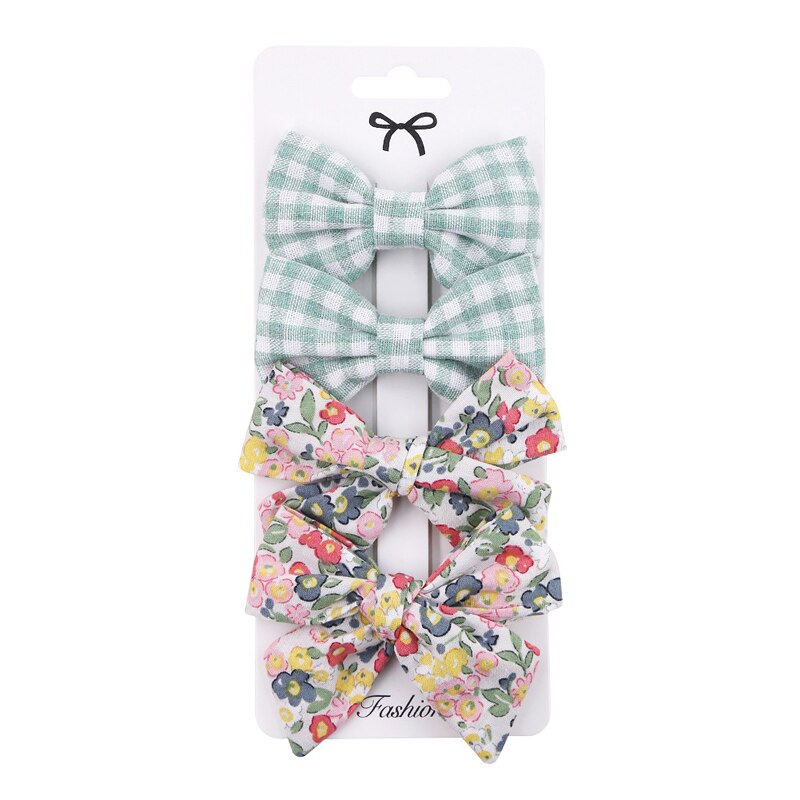 Baby Bogen Haarnadel Mädchen Haar Clip Baumwolle Spitze Barette Für freundlicher Headwear Säuglings Blumen Karierten Clips Babys Nette Zubehör 3/4Stck: 9