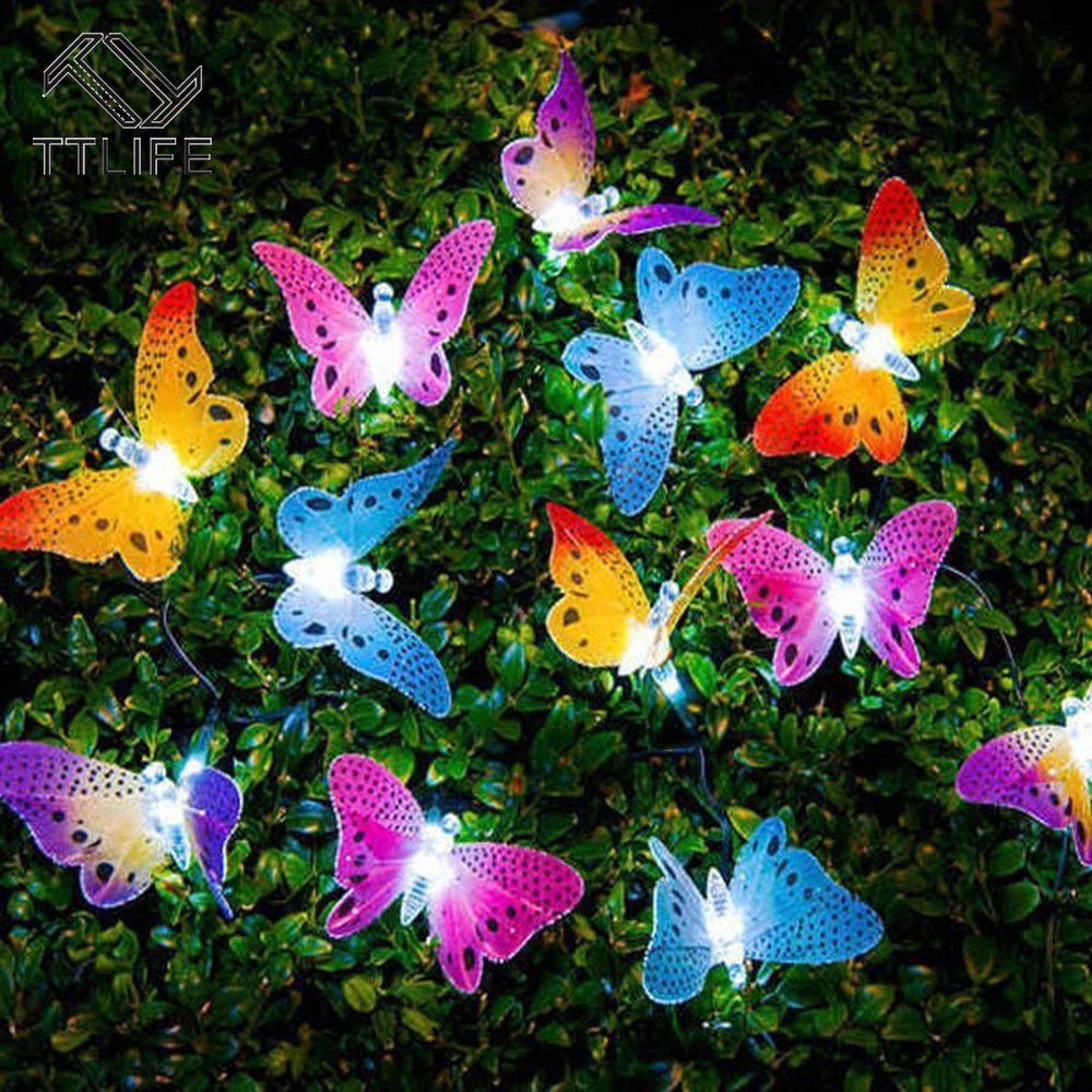 12 Leds Solar Toys Powered Butterfly Fiber Optic Fairy String Lights Waterproof Christmas Outdoor Decoration Toys for Children