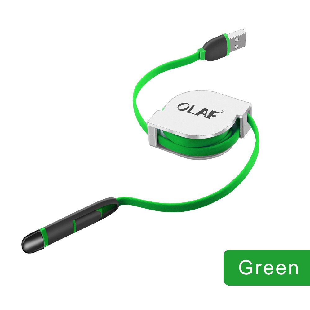 2 In 1 Micro Usb Intrekbare Kabel Voor Iphone X Xs Draagbare Opladen Kabel Voor Samsung Xiaomi Mobiele Telefoon Oplader kabel: Green Cable