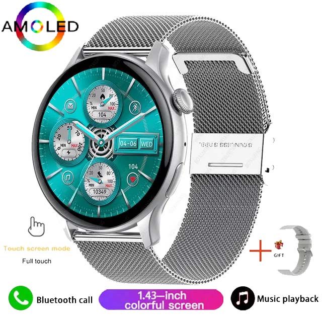 AMOLED HK85 Smartwatch pour iOS et Android, Montre intelligente d'appel Bluetooth, Horloge du monde du sport, Calculatrice, 2024 pouces, , 1.43: GRIS