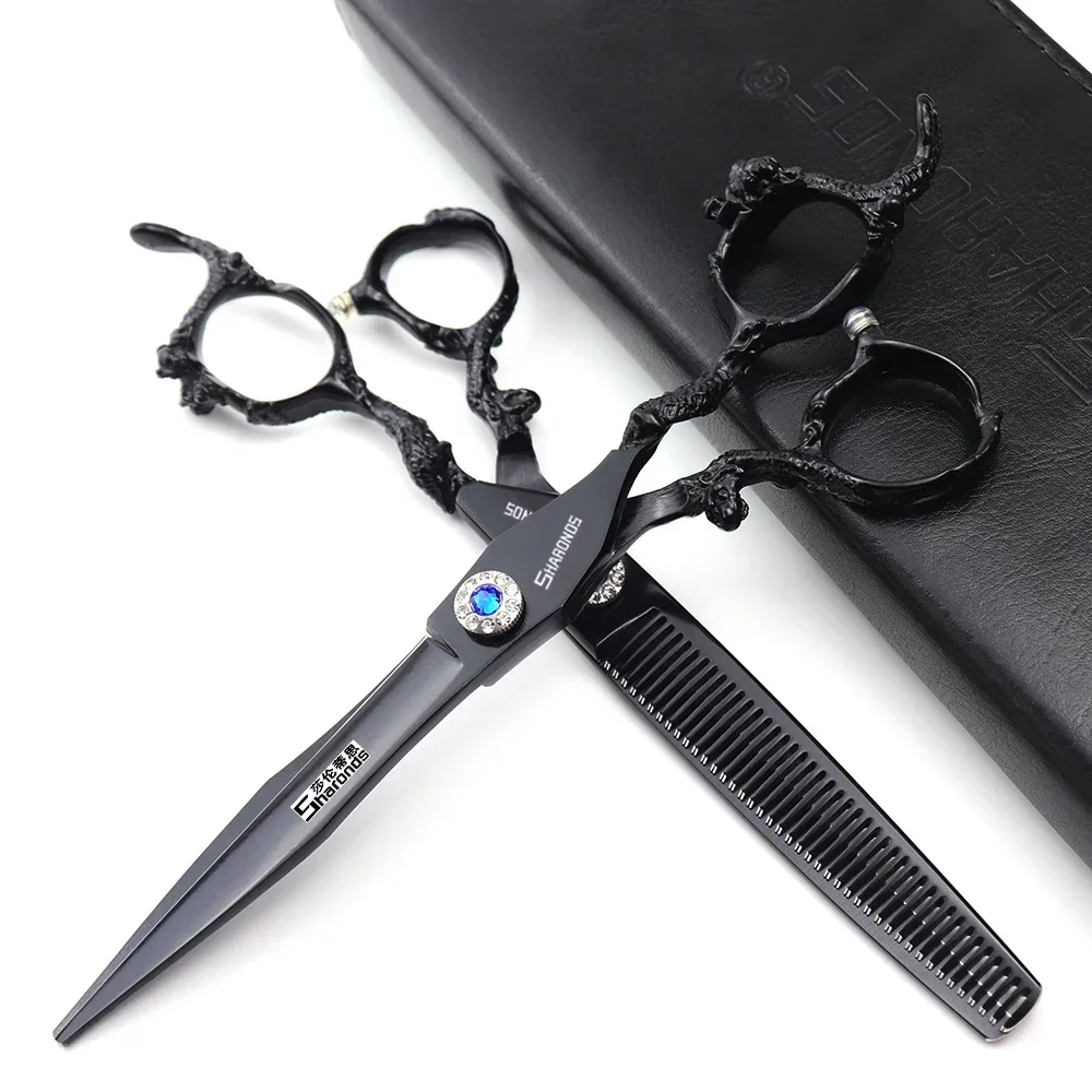 Tijeras de peluquero de 6 pulgadas y 7 pulgadas, tijeras profesionales japonesas de peluquería de acero 440C, herramientas de corte de adelgazamiento de cabello negro puro