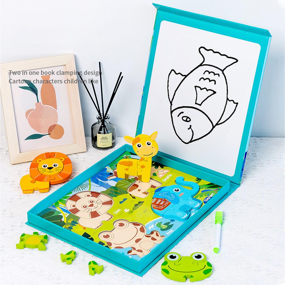 Wooden Animals Jigsaw Puzzle Early Educational Learning Toys Set Preschool Puzzles For Boys Girls Baby Learning Educational