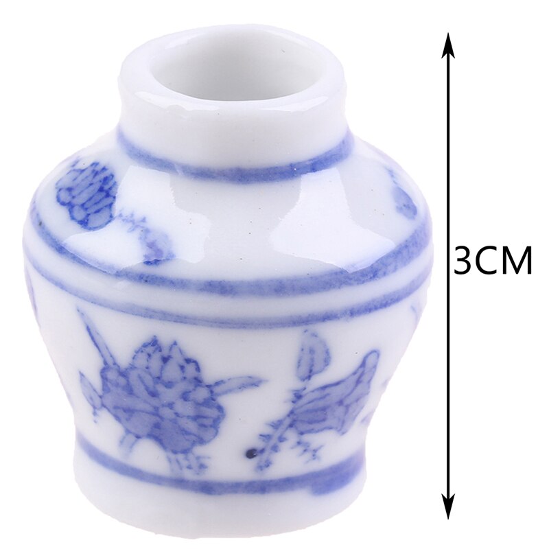 1 Set(2pcs) Mini Blue and white porcelain vase DIY Handmade Doll House Kitchen Ceramic Ornament Decora vase Dollhouse Miniatures