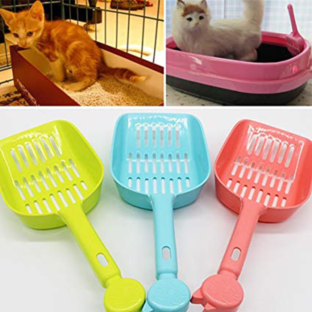 Pala para arena hueca de gato de Color caramelo, pala para arena de gatos, recogedor de plástico, herramienta de limpieza de mango largo para mascotas