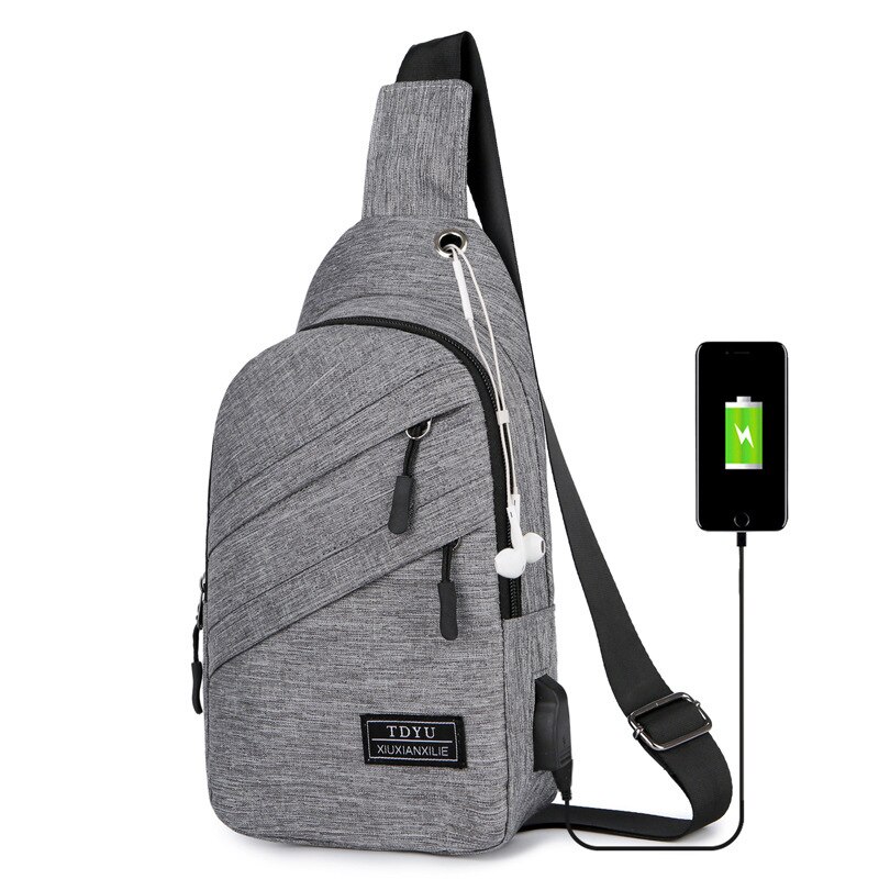 Outdoor heren borsttas casual waterdichte schoudertas crossbody tas koreaanse stijl koptelefoonaansluiting tas voor: Grijs