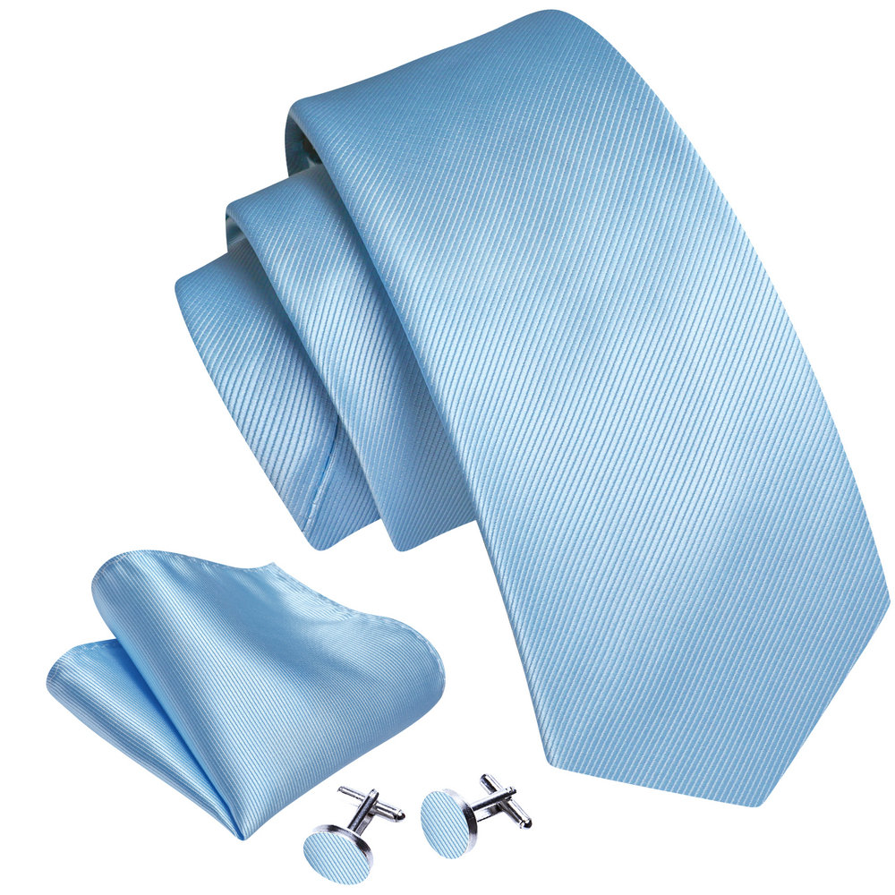 Gravata de seda azul claro para homens 2023 mais novo bolso sólido abotoaduras quadradas tecido terno gravata conjuntos festa de casamento presente barry.wang 6481