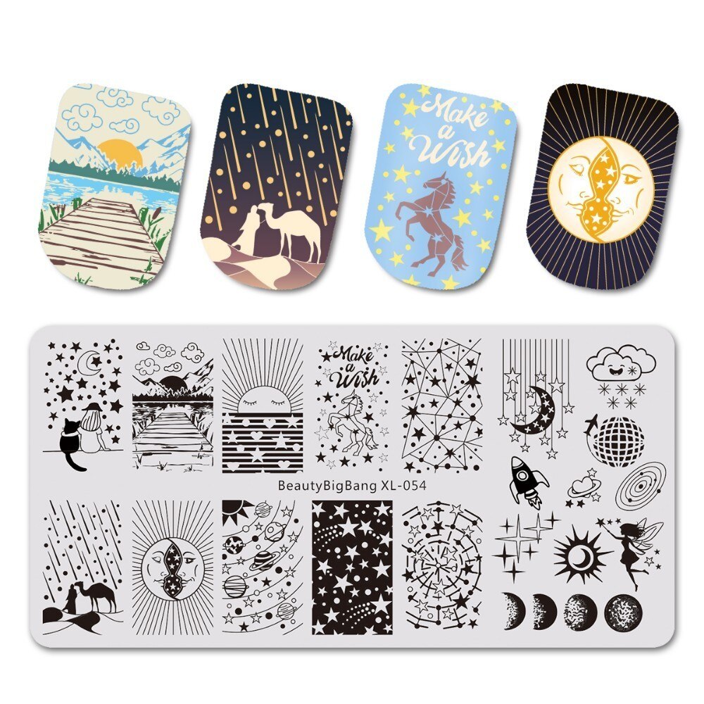 Beautybigbang Nail Art Stamping Plate Stainless Steel 12cm Butterfly Flower Plaid Bird Image Nail Stamping Template Mold XL-042: XL-054