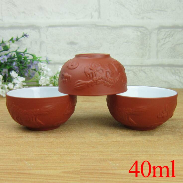 6 tekoppar ,40ml dragon lila lerkoppar, hem/kontor teservisar, äkta kina vindteaset
