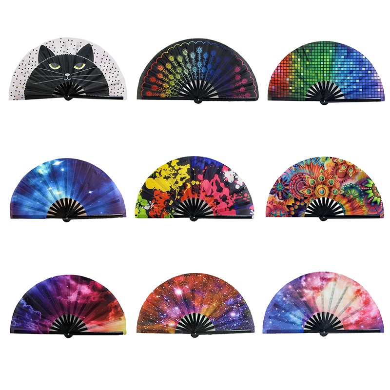 1pc Large Folding Hand Fan Fold Dot Rainbow Print Festival Handheld Fan 33cm Large Folding Hand Fan Handheld Fan For