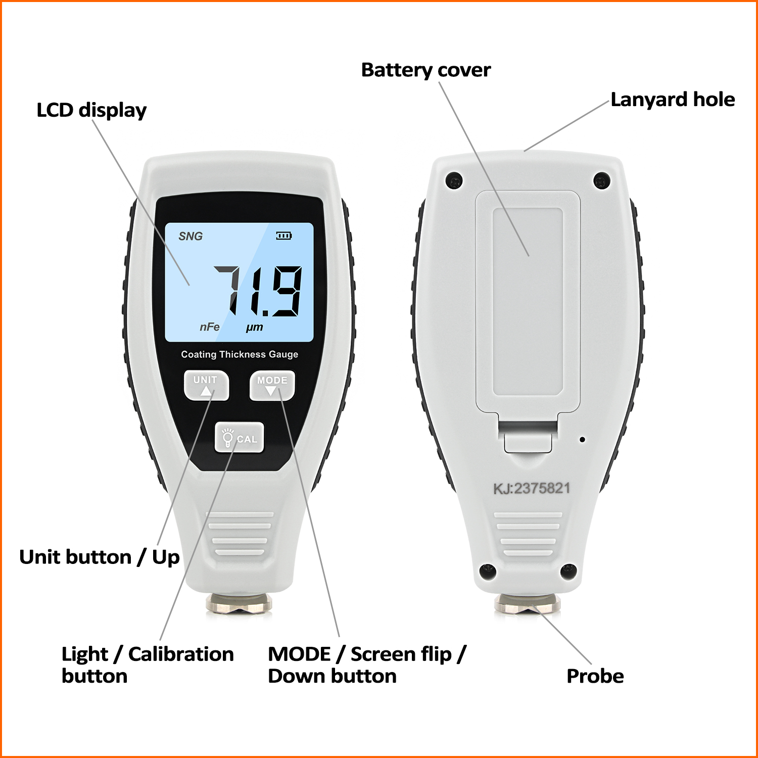 RZ Coating Thickness Gauge Paint Handheld Thickness Gauge Meter Car Paint Depth Digital Gauge Tester Measurement Range 0~1800μm
