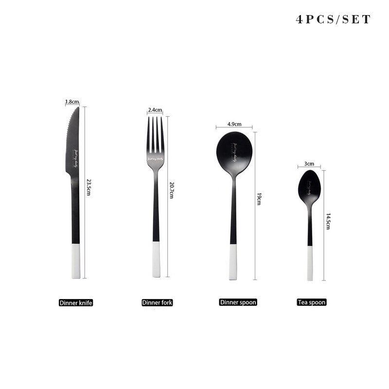 Nordic Stainless Steel Cutlery Set Black and White Western Tableware Knife Fork Spoon Set Chopsticks Creativedinnerware Set: Set B-4pcs