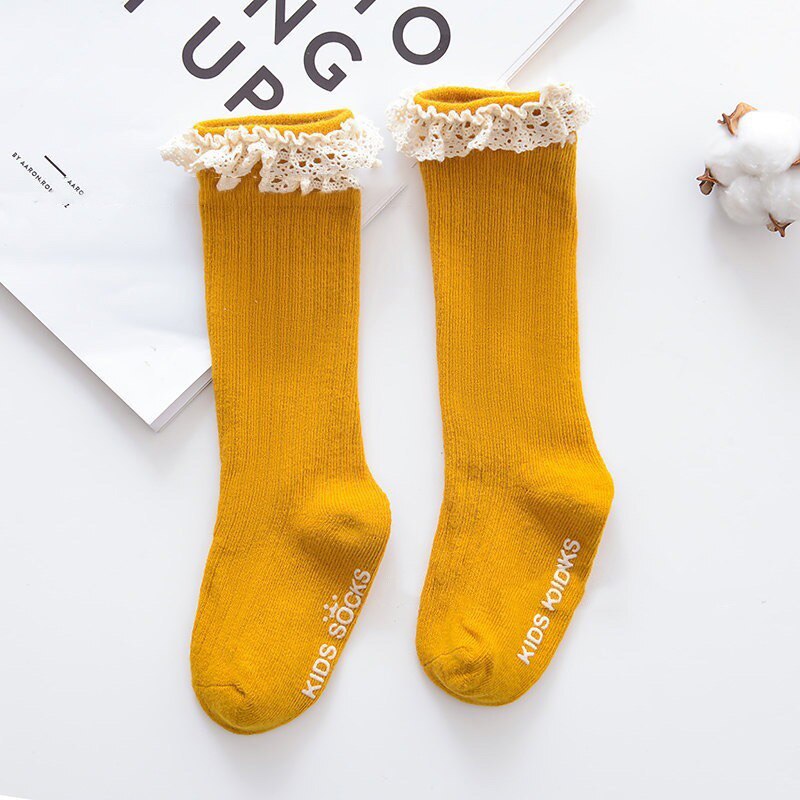 Neue Mädchen Einzigen Farbe Streifen Strümpfe blasiert Mund Strümpfe Baby Bowknot Baumwolle Rutschfeste Kleinkind Aktien Spitzen Strümpfe