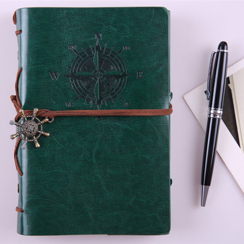 Kunstig pu rejsendes notesbog dagbog planlægning papirvarer vintage pirat spiral note bog journal ringbind blank skitsebog: Grøn