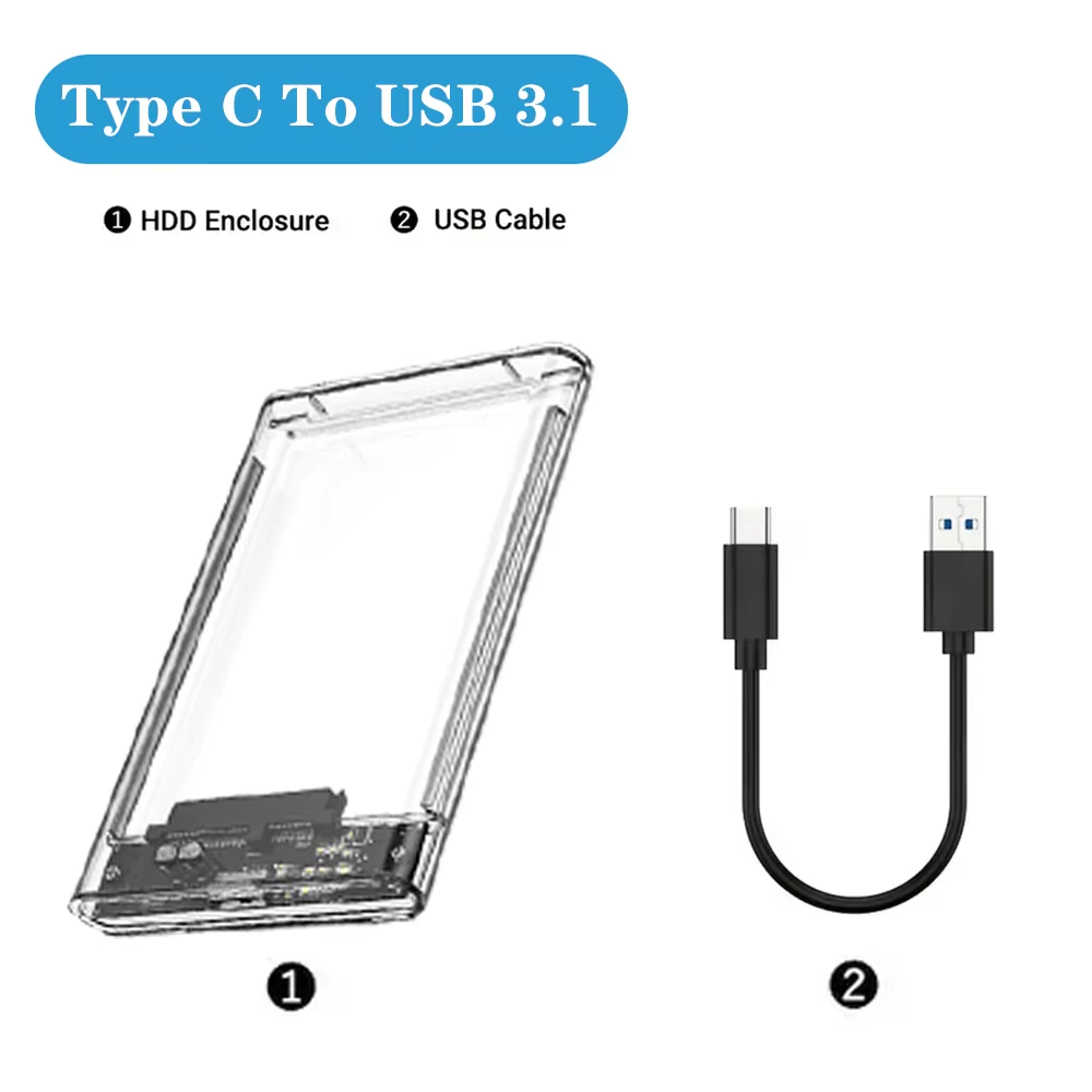 SATA to Type C/ USB 3.0/ USB 3.1 External Hard Drive Enclosure 2.5inch SSD Enclosure Tool-Free Installation 5Gbps Hard Disk box: black