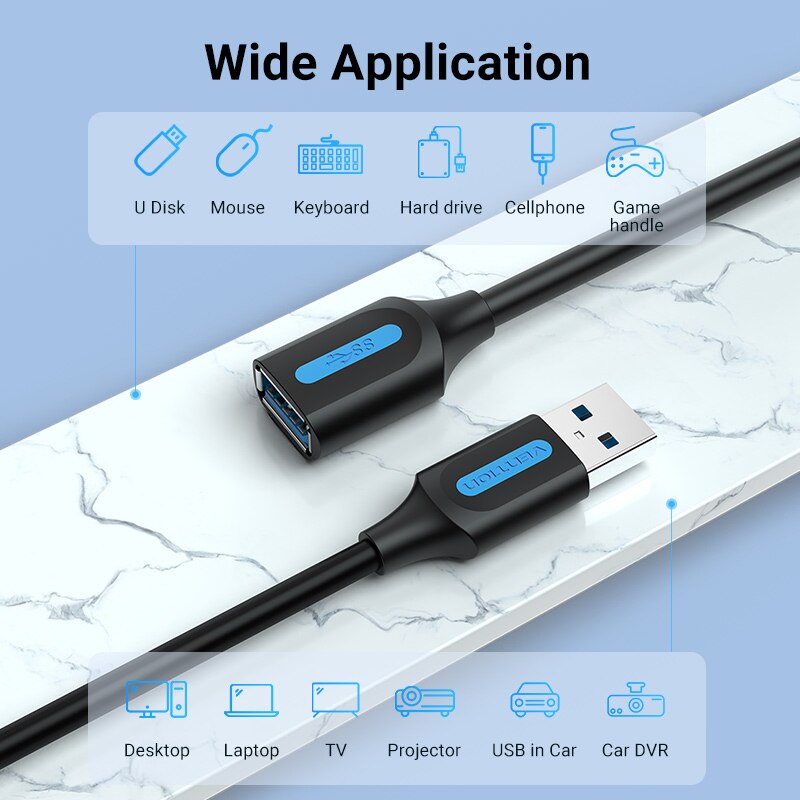 Vention-cabo extensor de usb 3.0 macho para fêmea, extensor de dados para smart tv, ssd, ps4, usb 3.0 2.0