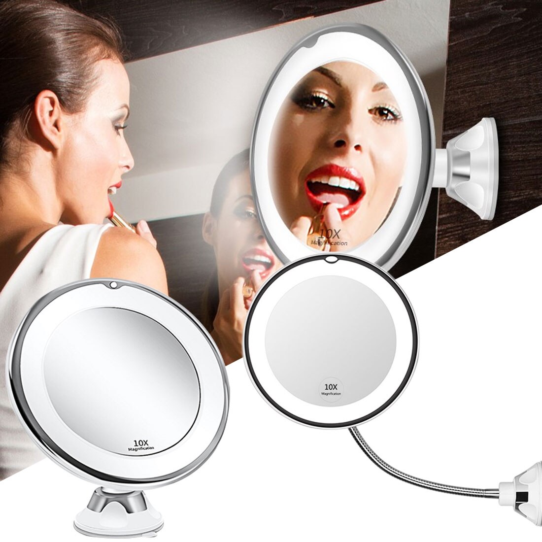 10X Vergrootglas Led Make-Up Spiegel Met Led Licht Met Sucker Muur Gemonteerde Led Make-Up Spiegel Flexibele Spiegel Make-Up tool