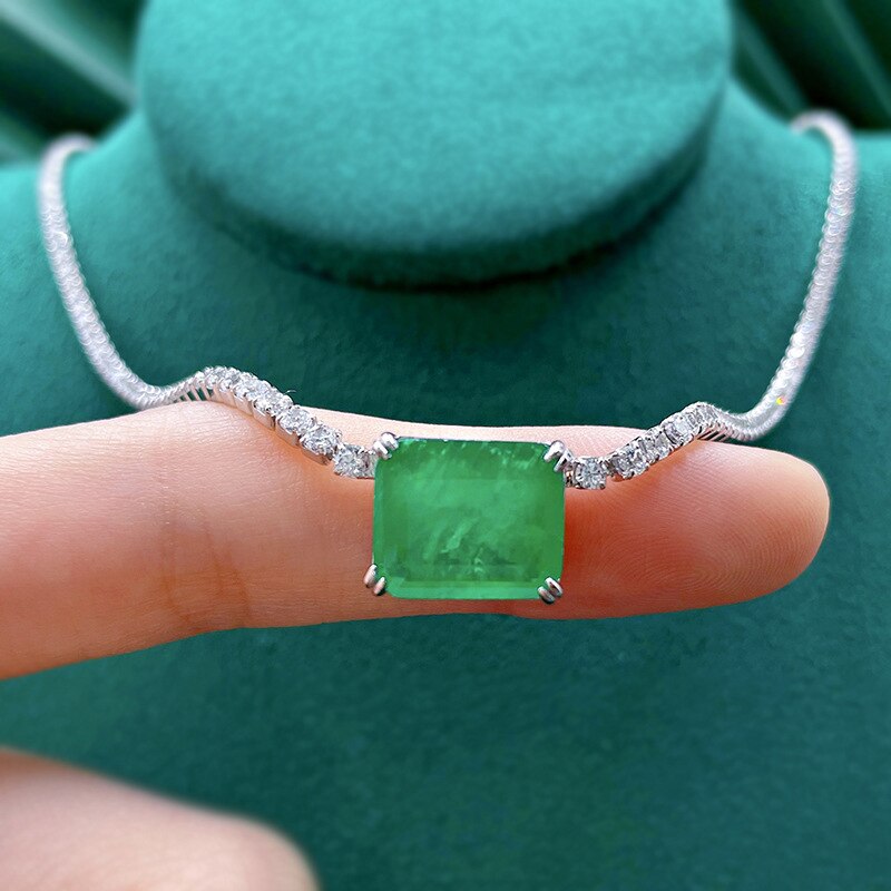 Oevas 100% 925 sterling silber paraiba smaragd high carbon diamant anhänger halskette für damen funkelnder partyschmuck
