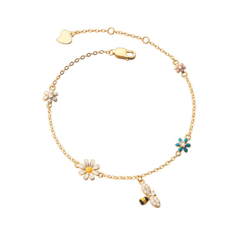 Zicon-pulsera de plata de ley 925 auténtica para mujer, brazalete con flor de abeja, joyería fina, accesorios minimalistas para: gold