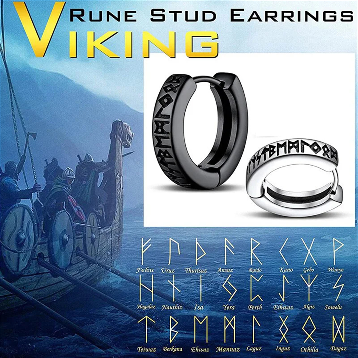 2/4 Uds. Pendientes de aro de runas vikingas norueguesas de 12mm para hombres y mujeres, joyería de Piercing de oreja religiosa de aro Huggie de acero inoxidable 316L