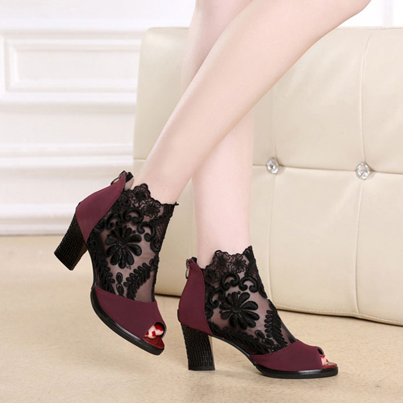 Sandales d'été pour femmes, chaussures sexy à talons en maille et bout ouvert, chaussures d'été et gaze, Europe et amérique, printemps et été,
