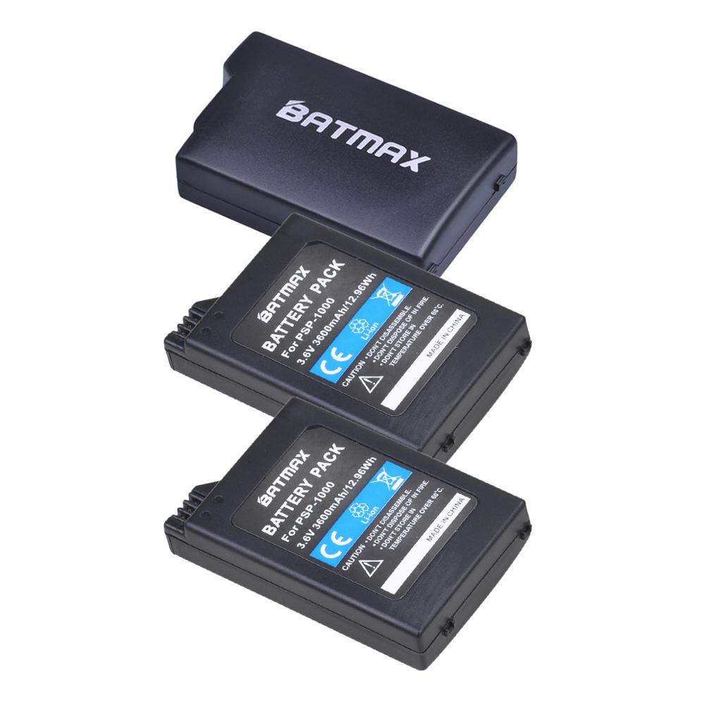 Batmax för sony psp -1000 batteri + digital laddare för sony psp 1000 playstation bärbar psp 1000 konsol ersättningsbatterier: 3 batterier