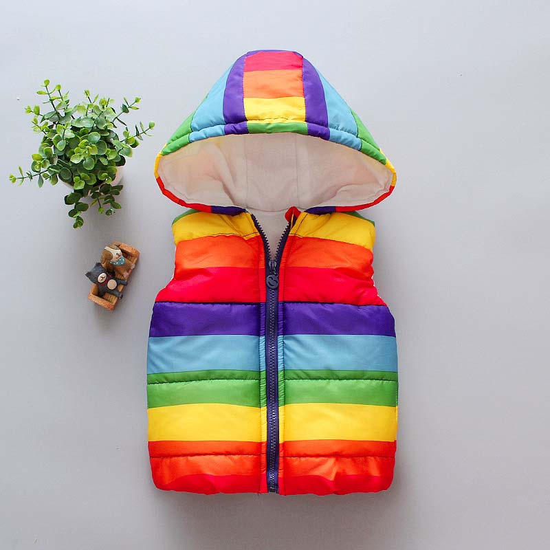 Autunno Ragazzo Giacca Gilet Abbigliamento per Bambini Arcobaleno A Righe di Modo Dei Bambini Vestiti Della Ragazza con Cappuccio Gilet casuale Ragazzi bambino Outwear: 5T