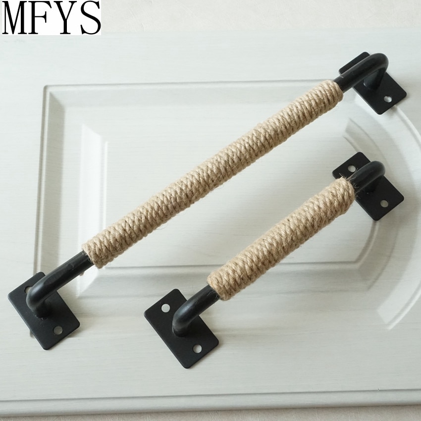 7.55'' 12.6'' Linen Thread Black Wooden Large Door Handles Unique Drawer Pulls Handles Rustic Kitchen Cabinet Handle Pull