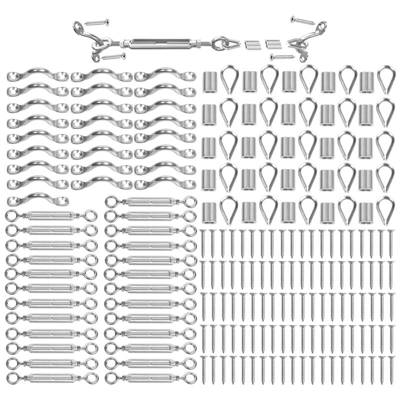 25- pack heavy duty  t316 roestvrijstalen kabelleuningsets voor houten palen, doe-het-zelf balustradeset met kaakklem en spanschroef