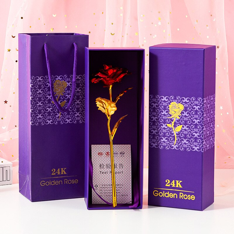 Rosa chapada en oro de 24k con caja, romántico de San Valentín, suministros festivos para , aniversario, novia, esposa,: Rojo