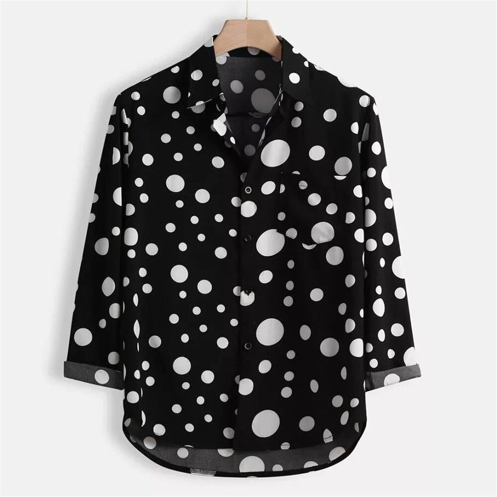 Men's Polka Dot Printed Long Sleeve Party Slim Fit Shirt Causal Tops Shirts 3XL: XL