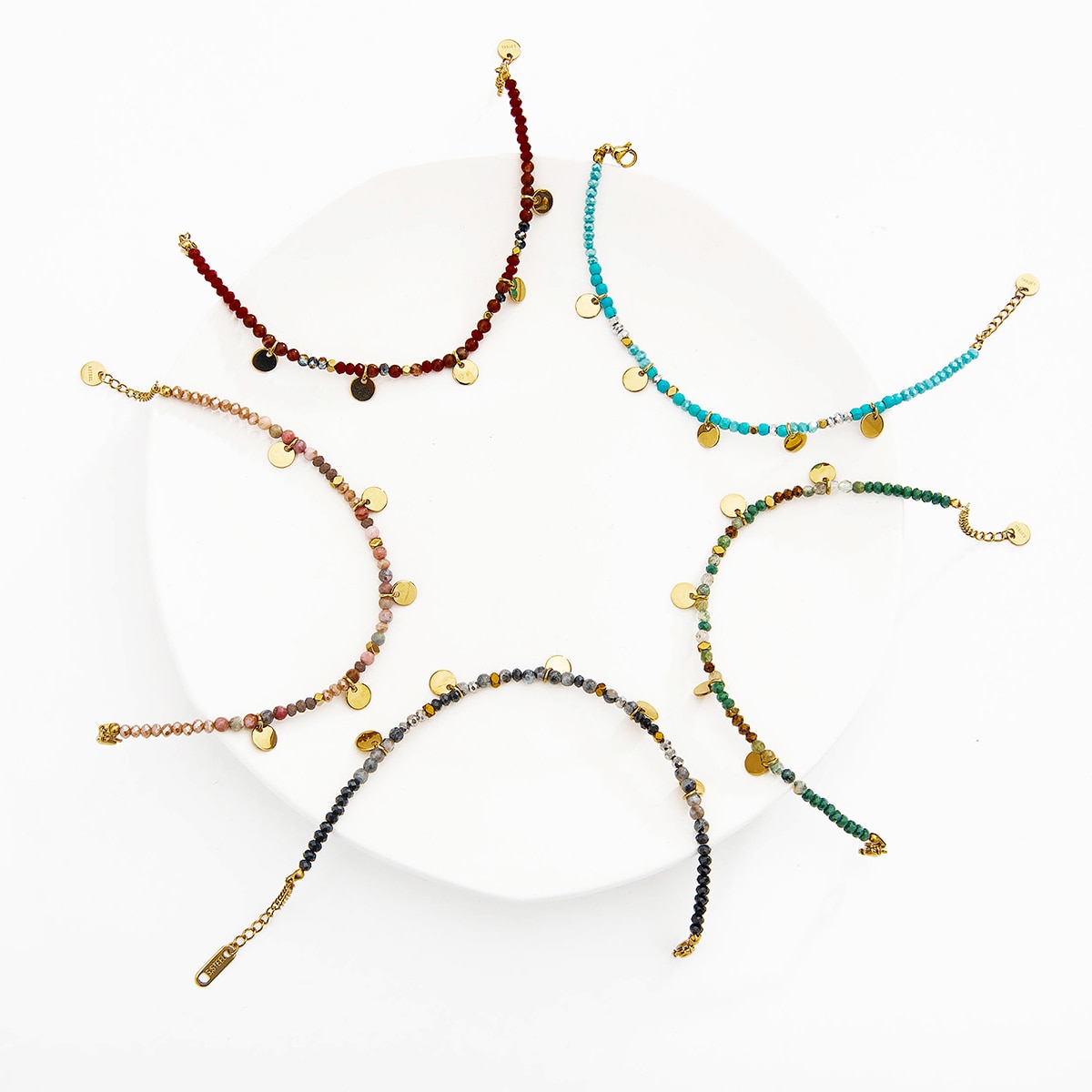 Vildt og gratis rustfrit stål perler armbånd fem farver rundt armbånd til kvinder natursten armbånd boheme smykker