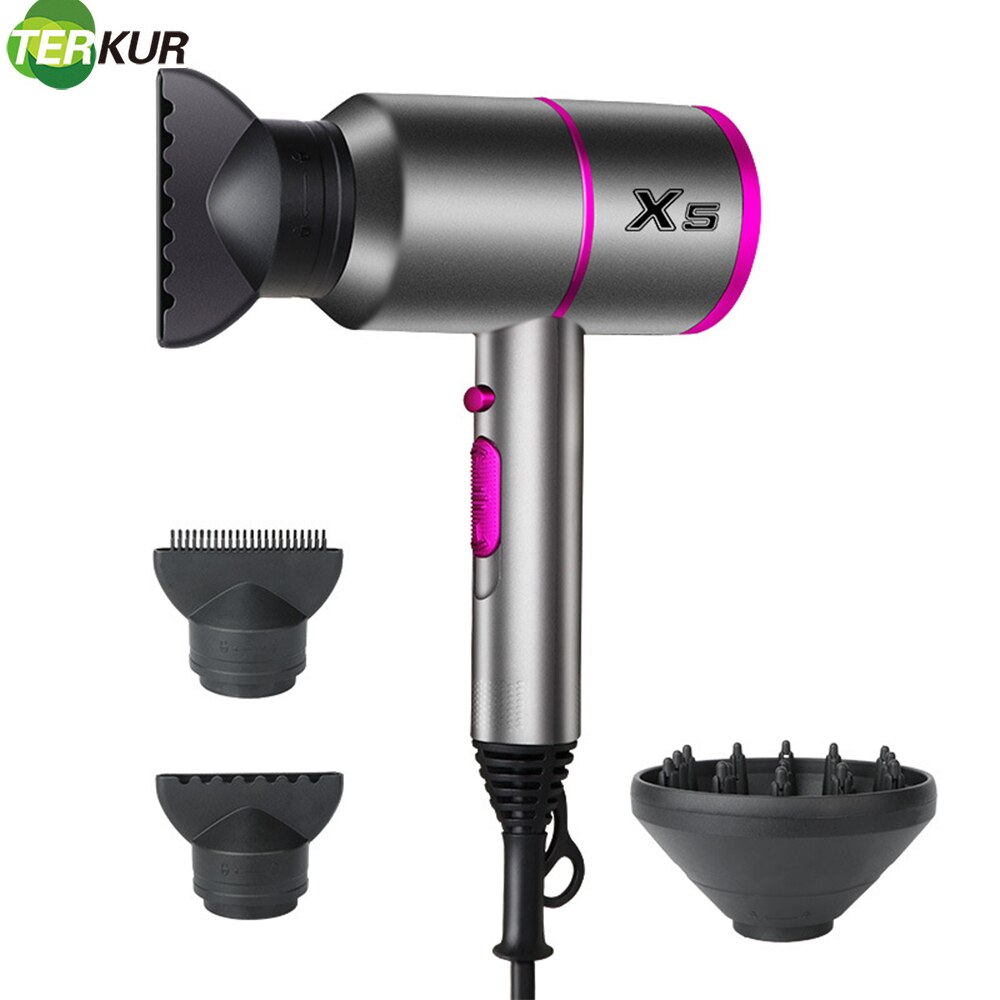 Hair Dryer with Diffuser Blower Compact Ionic Dry Quickly Ceramic Body Extended Lifespan AC Motor 2 Speed 3 Heat Nozzle