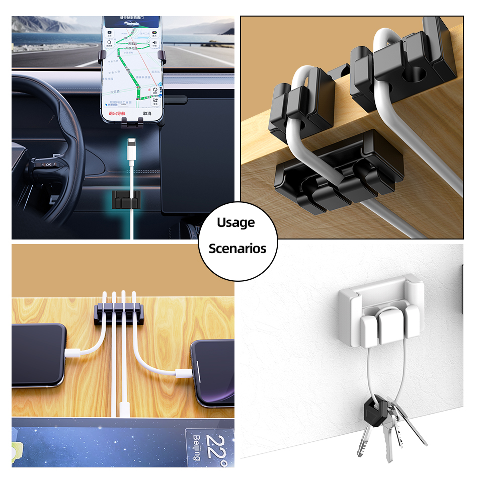 Organizador de cables 1, 2, 3, 4 orificios, enrollador de cables, Clips flexibles de gestión de cables para despacho de cables, Protector de cables para cargadores