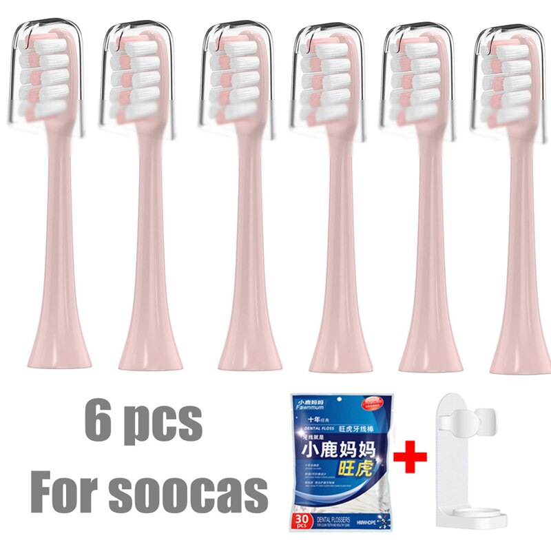 6 stk udskiftning af tandbørstehoveder til xiaomi soocas  x3/x3u mijia  t300 til oclean x / zi / en elektrisk tandbørstehoveder: C